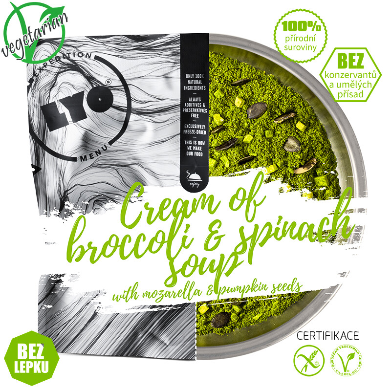 EXP Jídlo LYO  Krémová brokolicová polévka se špenátem, mozzarellou a dýňovými semínky
