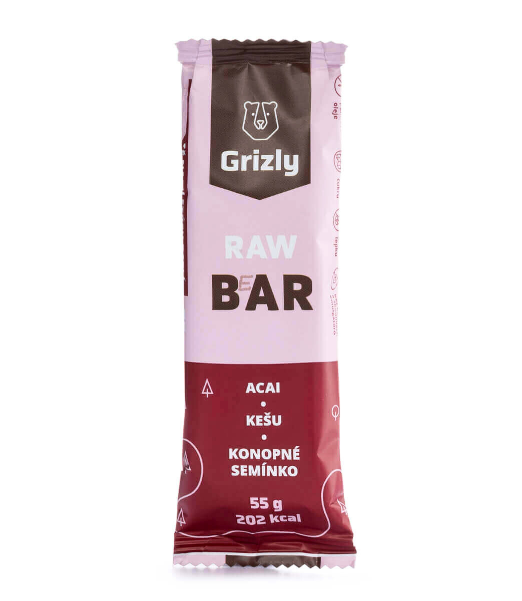EXP Raw tyčinka Grizly acai - kešu- konopné semínko 55 g