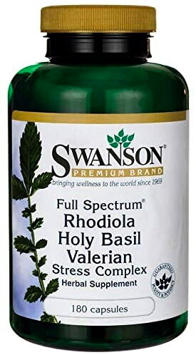 EXP Swanson Full Spectrum Rhodiola Holy Basil Valerian Stress Complex (Rozchodnice růžová, Bazalka indická, Kozlík lékařský) 180 kapslí