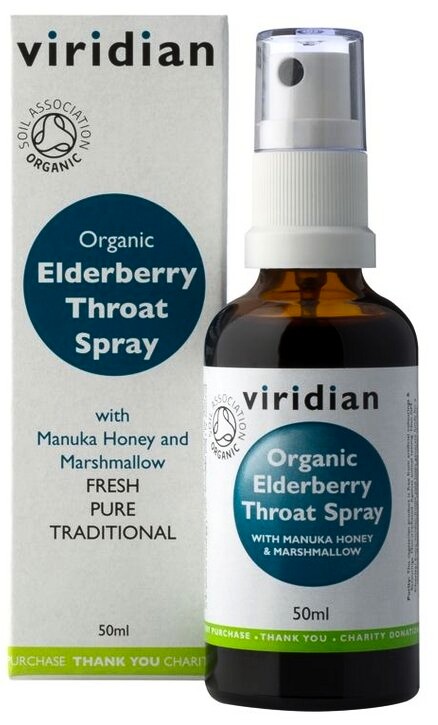 EXP Viridian BIO Elderberry Throat Spray Organic (Sprej při bolesti v krku a kašli Bio) 50 ml